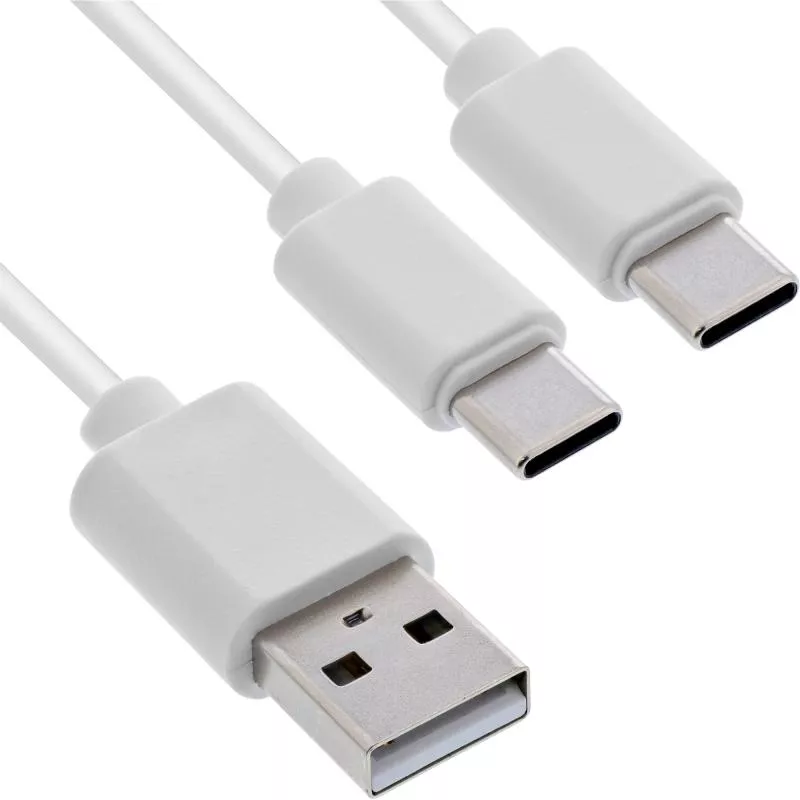 2-in-1 Y-Ladekabel USB-A auf 2x USB-C, max. 25W, weiß